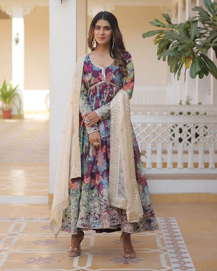 Druthi Elegance Anarkali Gown With Dupatta Set